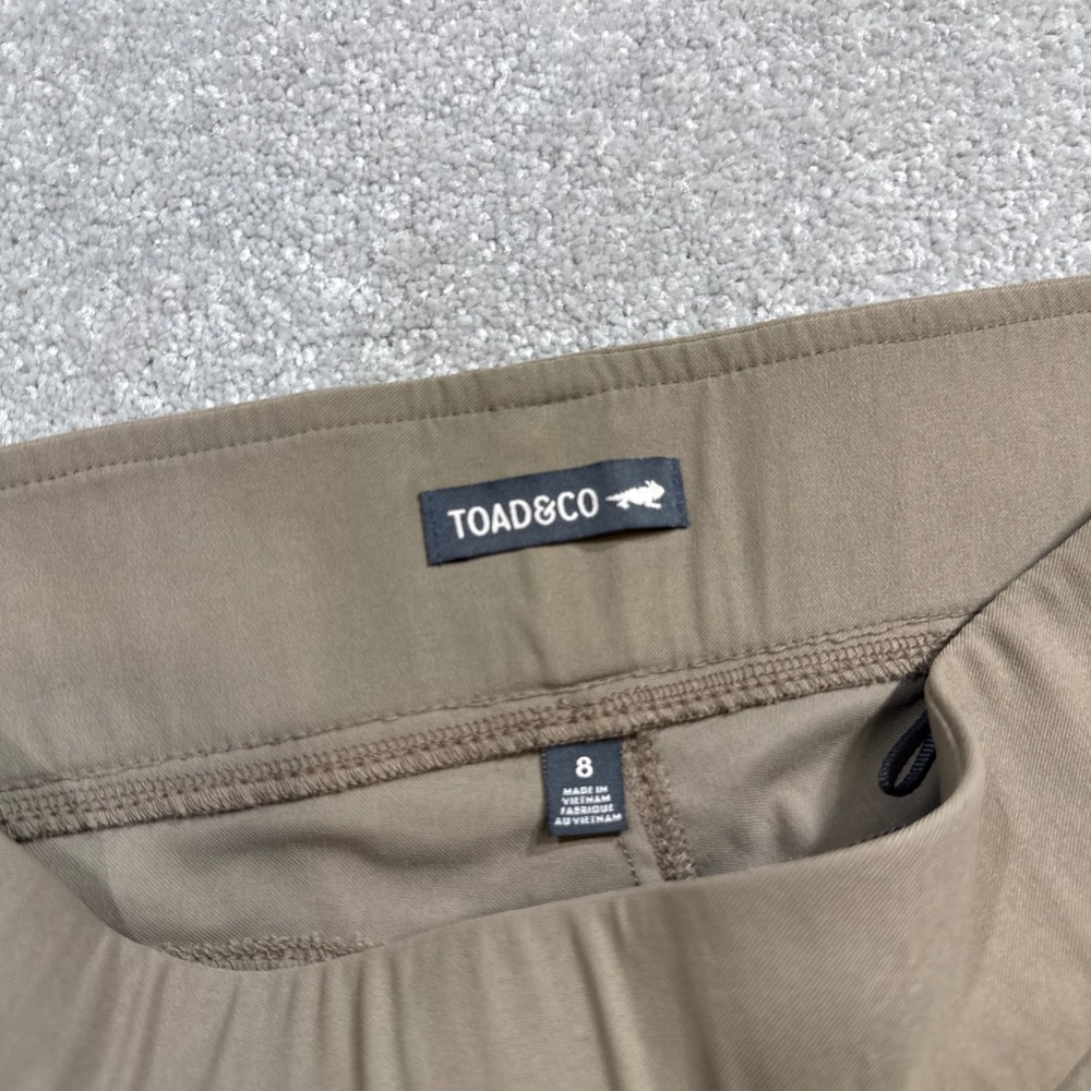 Toad&Co Flextime Moto Crop Pant Womens Taupe Brown 8 Tech Stretch Hiking Travel - Picture 5 of 9